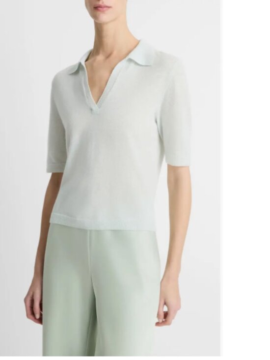 Vince Sweaters - New Vince Cashmere-Silk Short-Sleeve Polo Sweater